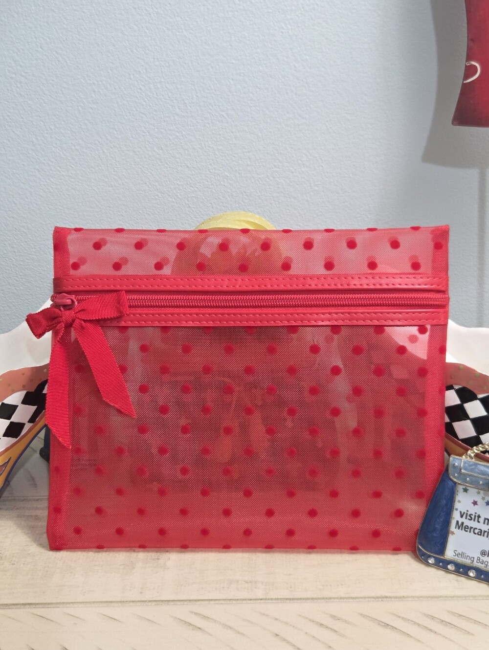ULTA Beauty Collection Red Mesh Polka Dot Cosmetic Pouch Bag GWP NIP
